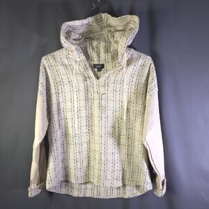 GiGiO Tweed and Faux Leather Hooded Pullover Sweater Cream Size Medium Oversized